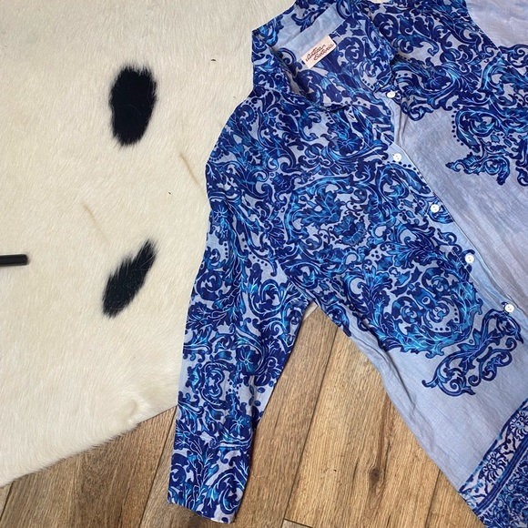 Antica Sartoria long-sleeve, collared button-down tunic ornate paisley pattern - Picture 2 of 7